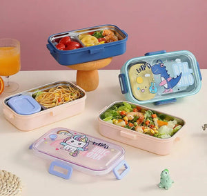 CuddleNest Blue Astronaut Kids Stainless Steel Lunch Box | 700ml + 100ml Soup Bowl | Leak-Proof | 4-Lock Design | Heat Insulation | Bento Tiffin for School, Picnics, Travel