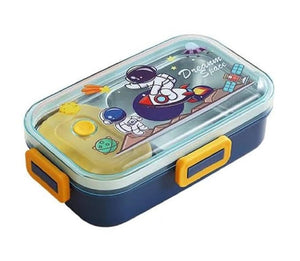 CuddleNest Blue Astronaut Kids Stainless Steel Lunch Box | 700ml + 100ml Soup Bowl | Leak-Proof | 4-Lock Design | Heat Insulation | Bento Tiffin for School, Picnics, Travel