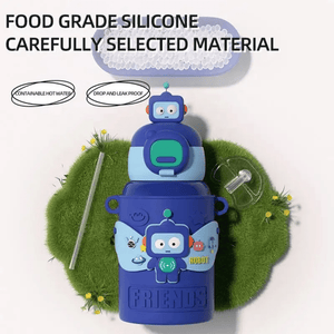 CuddleNest Cool Robot Kids’ Water Bottle – 450ml, Insulated & Travel - Friendly with Mini Toys! - Water_Bottle_Robot_Blue_21*8*8