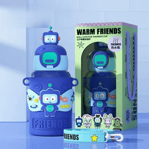 CuddleNest Cool Robot Kids’ Water Bottle – 450ml, Insulated & Travel - Friendly with Mini Toys! - Water_Bottle_Robot_Blue_21*8*8