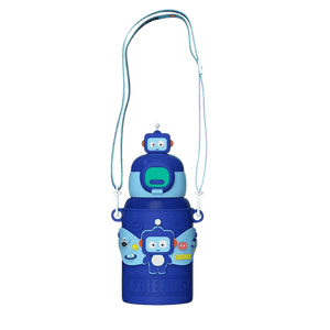 CuddleNest Cool Robot Kids’ Water Bottle – 450ml, Insulated & Travel - Friendly with Mini Toys! - Water_Bottle_Robot_Blue_21*8*8