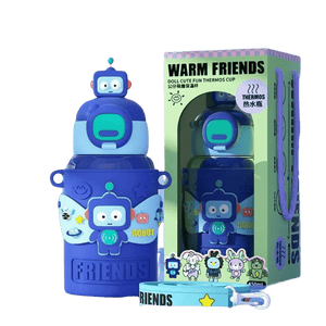 CuddleNest Cool Robot Kids’ Water Bottle – 450ml, Insulated & Travel - Friendly with Mini Toys! - Water_Bottle_Robot_Blue_21*8*8