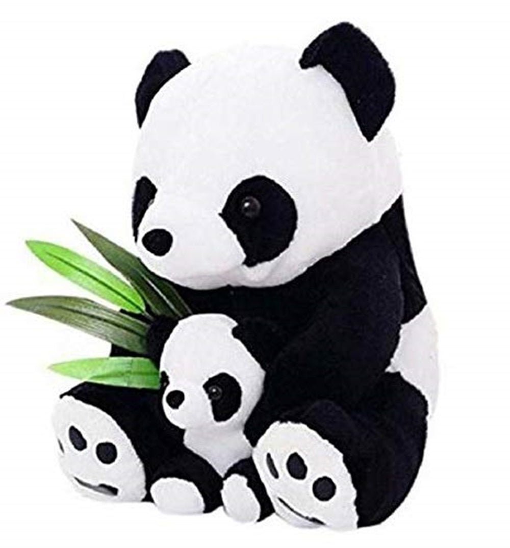 CuddleNest Cuddly Panda Mom and Baby Plush Toy Set – Soft Hugging Stuffed Animals with Bamboo Accent - Panda With Baby Panda & Leaf_White_38*22*18