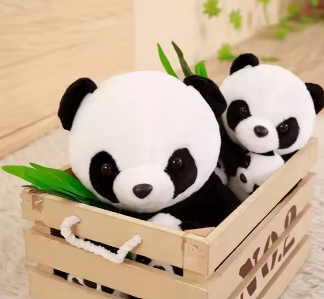CuddleNest Cuddly Panda Mom and Baby Plush Toy Set – Soft Hugging Stuffed Animals with Bamboo Accent - Panda With Baby Panda & Leaf_White_38*22*18