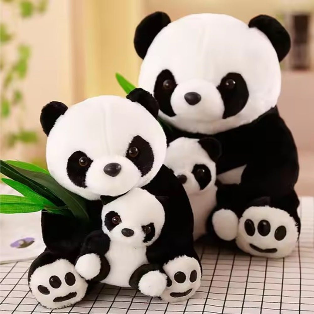 CuddleNest Cuddly Panda Mom and Baby Plush Toy Set – Soft Hugging Stuffed Animals with Bamboo Accent - Panda With Baby Panda & Leaf_White_38*22*18