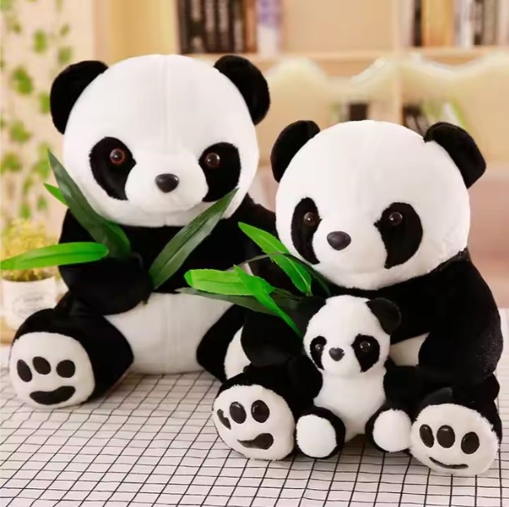 CuddleNest Cuddly Panda Mom and Baby Plush Toy Set – Soft Hugging Stuffed Animals with Bamboo Accent - Panda With Baby Panda & Leaf_White_38*22*18