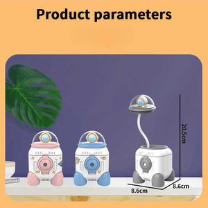 CuddleNest Cute Astronaut LED Desk Lamp – Flexible Gooseneck, USB Rechargeable & Pencil Sharpener - Mini Lamp_Rocket_Blue_13*9*9