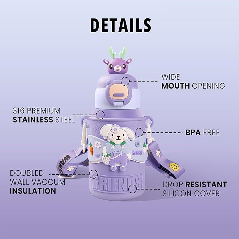 CuddleNest Cute Frog Friends Kids Water Bottle – 450ml, - Water_Bottle_Frog_Green_21*8*8