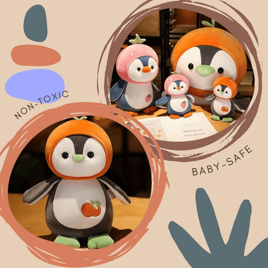 CuddleNest Fruit Penguin Soft Toy | Adorable Plush Toy for Kids - Penguine_with_Cap_25*18*10