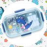 CuddleNest Green Dino Kids Stainless Steel Lunch Box | 700ml + 100ml Soup Bowl | Leak - Proof | 4 - Lock Anti - Spill Design | Heat Insulation | Kids Tiffin Box for School & Travel - S.S. Utensils Lunch Box_2 Com_Green_Bendino_21*13*6