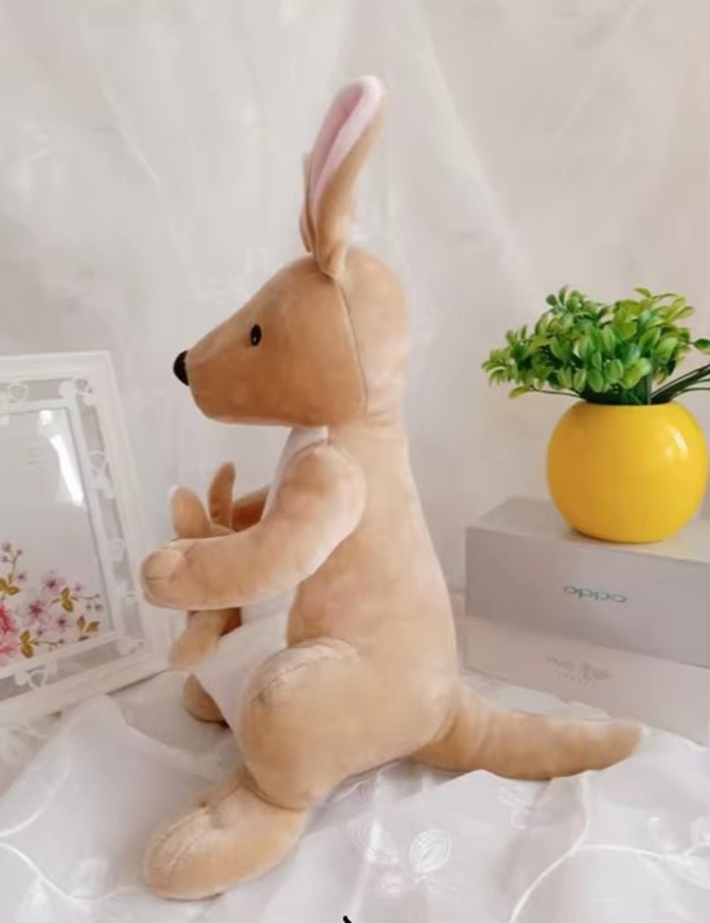 CuddleNest Kangaroo Soft Toy with Baby Joey Pouch – Ultra Soft & Cuddly Plush Animal for Kids - Kargaroo With Baby_Orange