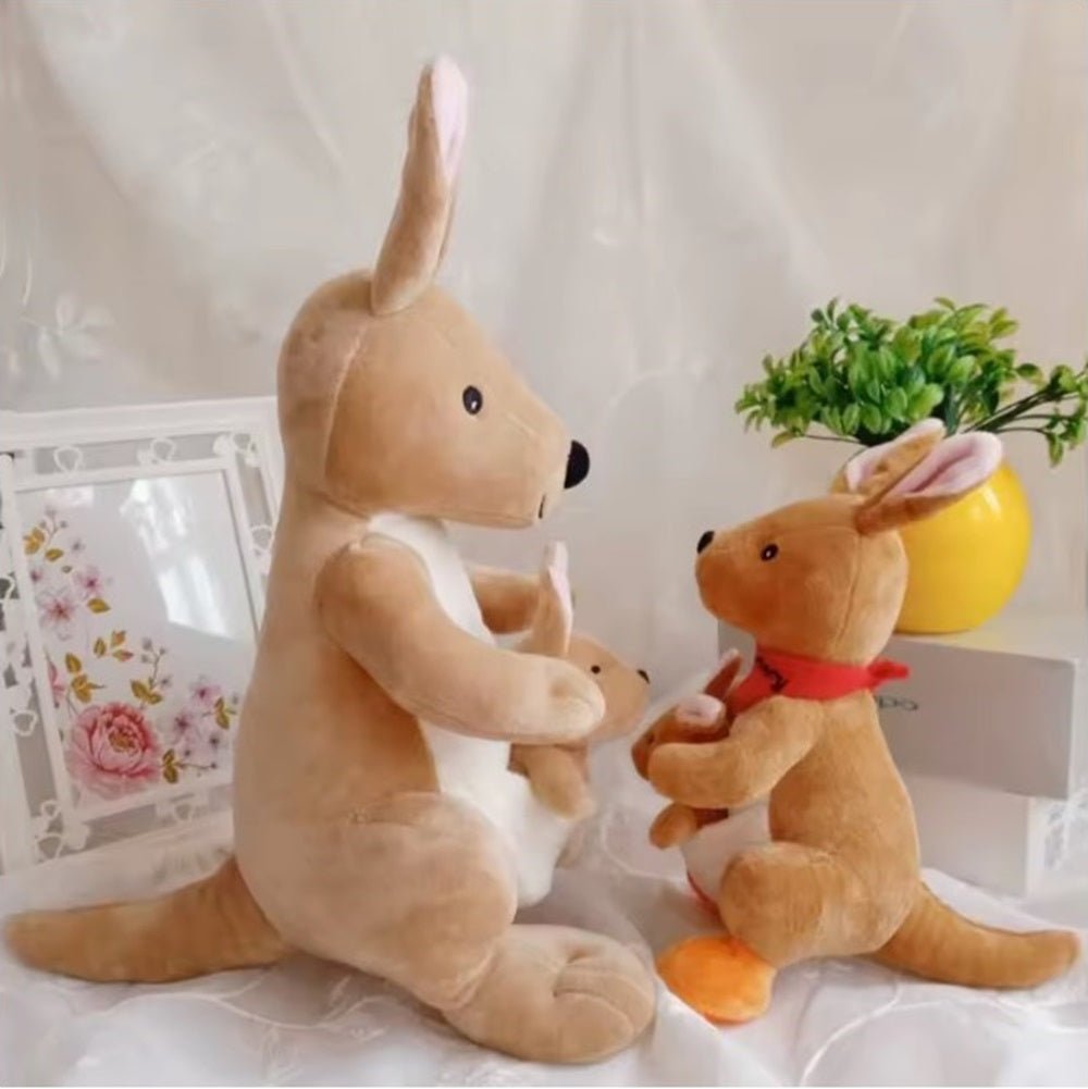 CuddleNest Kangaroo Soft Toy with Baby Joey Pouch – Ultra Soft & Cuddly Plush Animal for Kids - Kargaroo With Baby_Orange