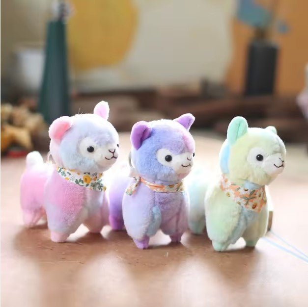 CuddleNest Kawaii Plush Animal – Sheep/Alpaca Inspired Cuddly Toy in Rainbow Color - Sheep_Rainbow