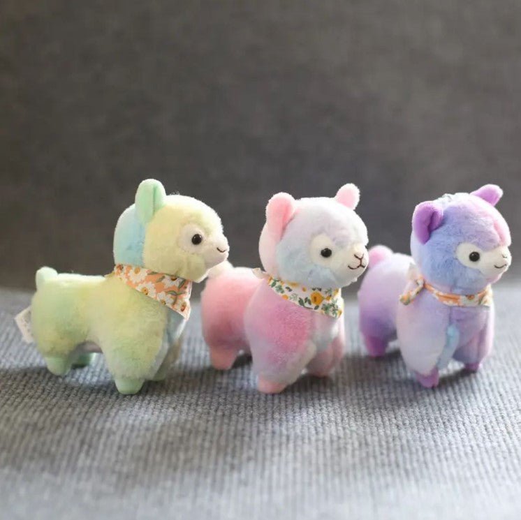 CuddleNest Kawaii Plush Animal – Sheep/Alpaca Inspired Cuddly Toy in Rainbow Color - Sheep_Rainbow