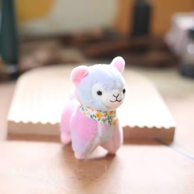 CuddleNest Kawaii Plush Animal – Sheep/Alpaca Inspired Cuddly Toy in Rainbow Color - Sheep_Rainbow