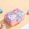 CuddleNest Kids Cartoon Lunch Box – 600ml + 100ml Stainless Steel Tiffin with Extra Bowl - S.S._Lunch Box_1 Com_Pink_Unicorn_18*13*6