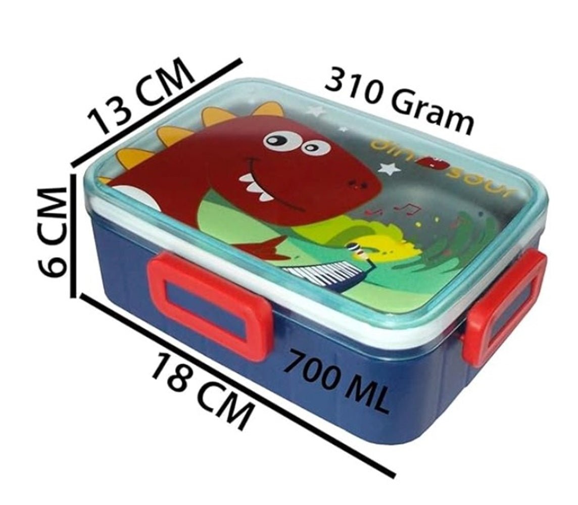 CuddleNest Kids Cartoon Lunch Box – 600ml + 100ml Stainless Steel Tiffin with Extra Bowl | Leakproof, BPA - Free & Cute Designs Dino (Blue) - S.S._Lunch Box_1 Com_Blue_Dinosaur_18*13*6
