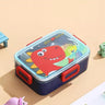 CuddleNest Kids Cartoon Lunch Box – 600ml + 100ml Stainless Steel Tiffin with Extra Bowl | Leakproof, BPA - Free & Cute Designs Dino (Blue) - S.S._Lunch Box_1 Com_Blue_Dinosaur_18*13*6