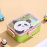 CuddleNest Kids Cartoon Lunch Box – 600ml + 100ml Stainless Steel Tiffin with Extra Bowl | Leakproof, BPA - Free & Cute Designs Panda (Green) - S.S._Lunch Box_1 Com_Green_Panda_18*13*6
