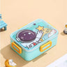 CuddleNest Kids Cartoon Lunch Box – 600ml + 100ml Stainless Steel Tiffin with Extra Bowl | Leakproof, BPA - Free & Cute Designs Space (Cyan) - S.S._Lunch Box_1 Com_Cyan_Astronaut_18*13*6