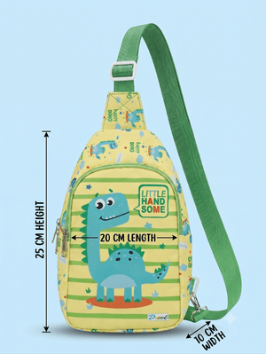 CuddleNest Kids Dinosaur Crossbody Sling Bag Yellow with Green Strap - Bags