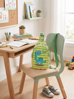 CuddleNest Kids Dinosaur Crossbody Sling Bag Yellow with Green Strap - Bags