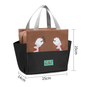 CuddleNest Kids Lunch Tote – Dual Colour, Insulated, Waterproof Food Storage Bag with Animal Prints for Girls & Boys (Brown & Black)