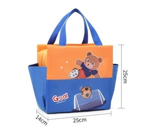 CuddleNest Kids Lunch Tote – Dual Colour, Insulated, Waterproof Food Storage Bag with Animal Prints for Girls & Boys (Orange & Blue)