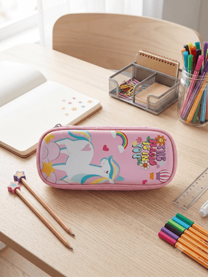 CuddleNest Kids Magic Unicorn Multi-Slot Pencil Pouch Pastel Pink - Stationery
