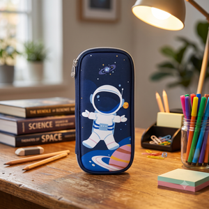 CuddleNest Kids Space Astronaut Multi-Slot Pencil Pouch Dark Blue - Stationery