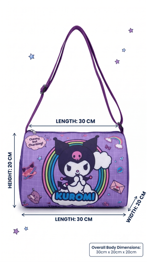 CuddleNest Kuromi Cheeky but Charming Kids Purple Barrel Duffle Bag - Kids & Baby Bags