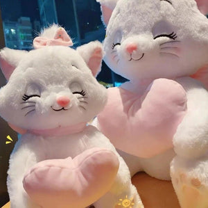 CuddleNest Merry Cat Soft Toy – Cute White Kitty Plush with Pink Heart & Bow - Merry Cat_White