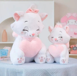CuddleNest Merry Cat Soft Toy – Cute White Kitty Plush with Pink Heart & Bow - Merry Cat_White
