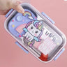 CuddleNest Pink Unicorn Lunch Box: 700ml + 100ml Soup Bowl, Leak - Proof & Insulated - S.S. Utensils Lunch Box_2 Com_Pink_Unicorn_21*13*6
