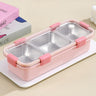 CuddleNest Premium 3 - Compartment Stainless Steel Snack Box | Leak - Proof & BPA - Free Solid Food Container - Lunch Box_7107_3 Com_Pink