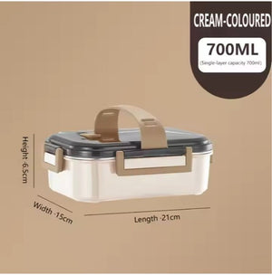 CuddleNest Premium Stainless Steel Double Layer Lunch Box – 700ml | Leakproof, Microwave-Safe, Stylish - Beige