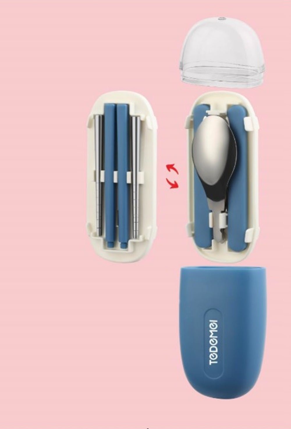 CuddleNest Reusable Stainless Steel Utensil Set | Fork Spoon Chopsticks with Compact Storage Case - Cutlery Set_6596_Blue