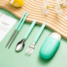 CuddleNest Reusable Stainless Steel Utensil Set | Fork Spoon Chopsticks with Compact Storage Case - Cutlery Set_6596_Green