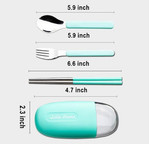 CuddleNest Reusable Stainless Steel Utensil Set | Fork Spoon Chopsticks with Compact Storage Case - Cutlery Set_6596_Green