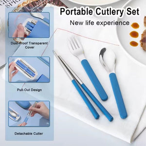 CuddleNest Reusable Stainless Steel Utensil Set | Fork Spoon Chopsticks with Compact Storage Case - Cutlery Set_6596_Blue