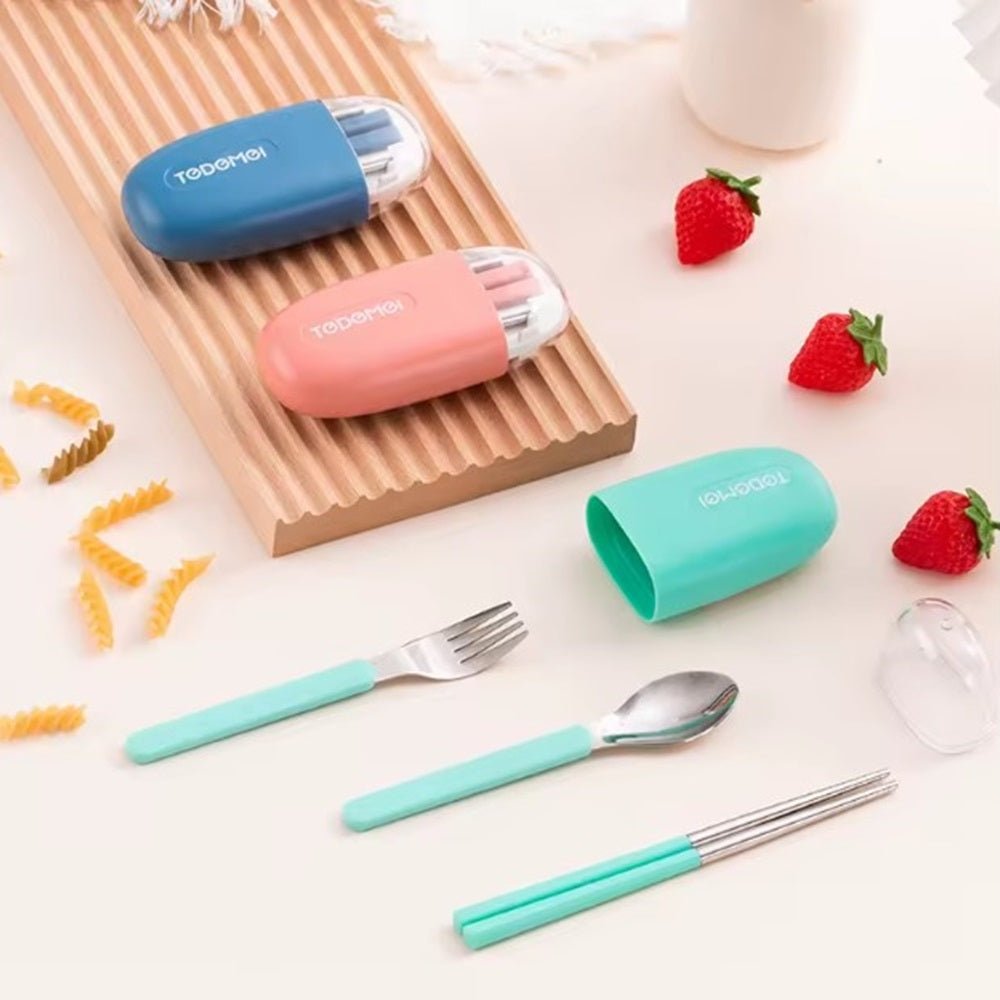 CuddleNest Reusable Stainless Steel Utensil Set | Fork Spoon Chopsticks with Compact Storage Case - Cutlery Set_6596_Blue