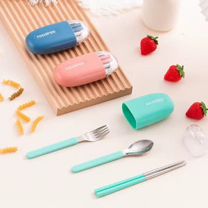 CuddleNest Reusable Stainless Steel Utensil Set | Fork Spoon Chopsticks with Compact Storage Case - Cutlery Set_6596_Blue