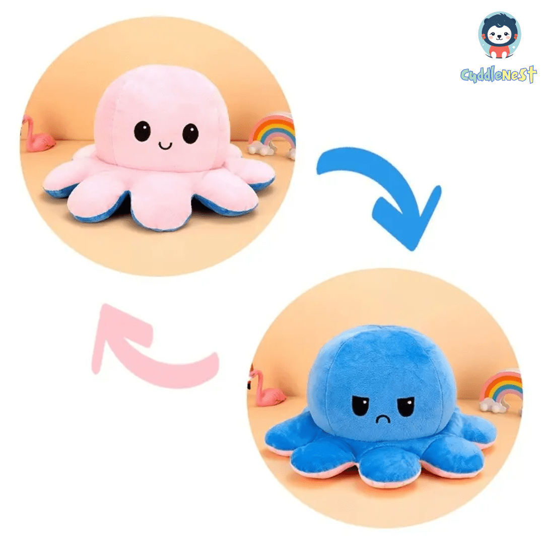 CuddleNest Reversible Octopus soft Plushie toy for every mood, Happy, Sad ,& Angry | Premium Quality - Height 20 cm (Multicolor) - Rev.Oct_20