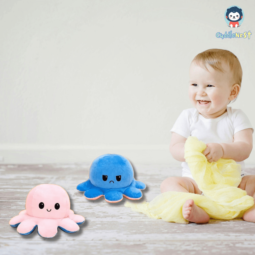 CuddleNest Reversible Octopus soft Plushie toy for every mood, Happy, Sad ,& Angry | Premium Quality - Height 20 cm (Multicolor) - Rev.Oct_20