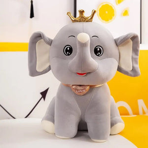 CuddleNest Royal Elephant Plush Toy with Crown - Crown_Elephant_Grey