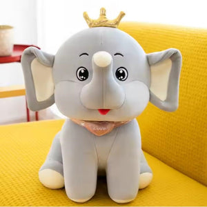 CuddleNest Royal Elephant Plush Toy with Crown - Crown_Elephant_Grey