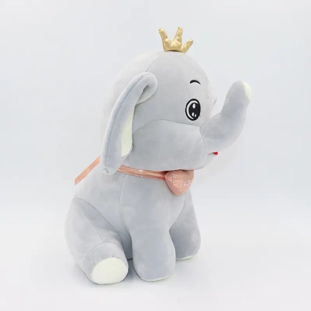 CuddleNest Royal Elephant Plush Toy with Crown - Crown_Elephant_Grey