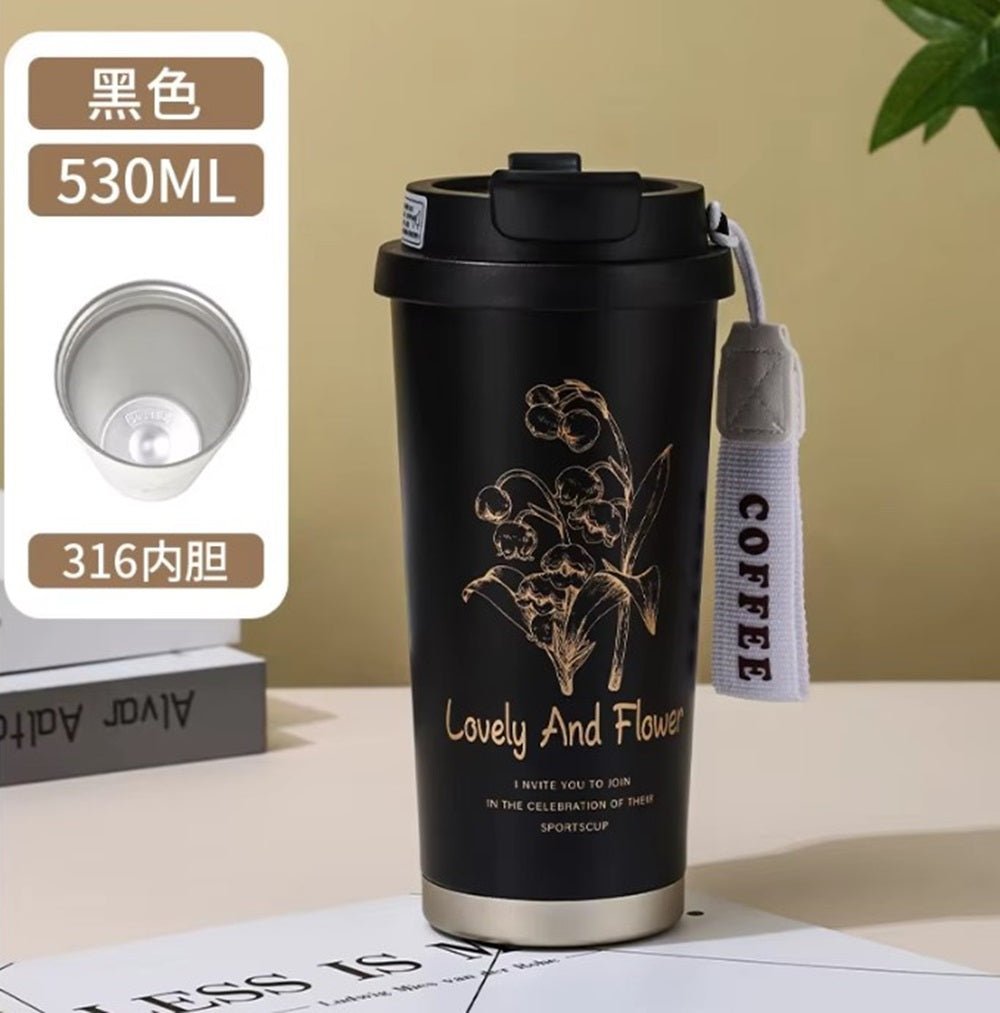 CuddleNest Stainless Steel Coffee Mug 500 ml | Double Wall Vacuum Insulated Travel Cup - Coffee Cup_Black_19*9*9