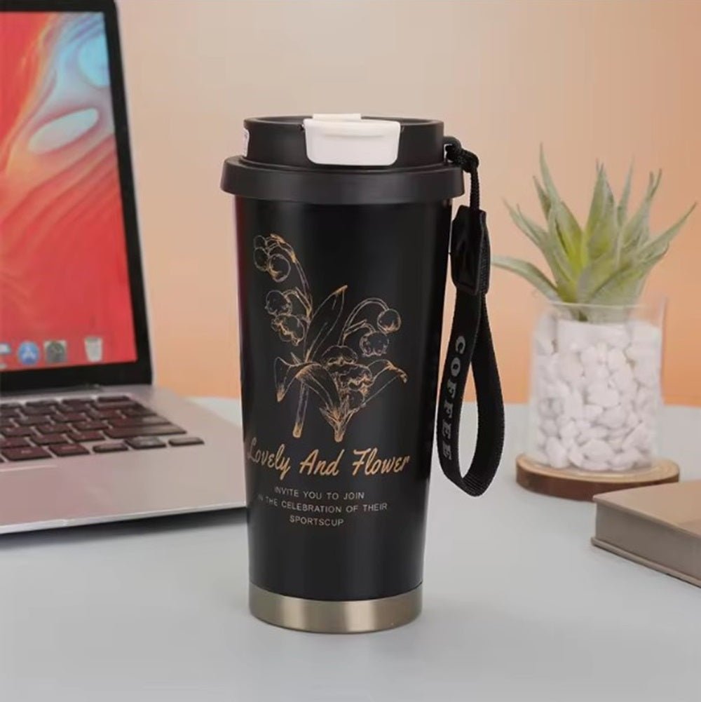CuddleNest Stainless Steel Coffee Mug 500 ml | Double Wall Vacuum Insulated Travel Cup - Coffee Cup_Black_19*9*9