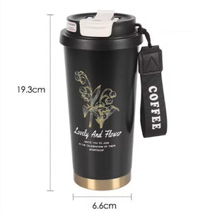 CuddleNest Stainless Steel Coffee Mug 500 ml | Double Wall Vacuum Insulated Travel Cup - Coffee Cup_Black_19*9*9
